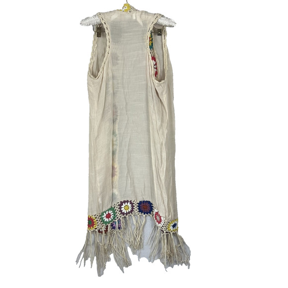 Kontrol Contemporary Vest Womens Open Front Top Size M Granny Square Trim - Picture 2 of 10